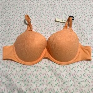 NWT Aerie Real Sunnie Orange Demi Push Up Bloom Lace Bra 40B Racerback